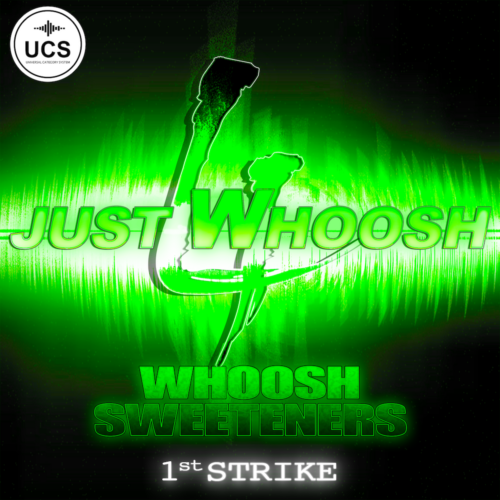 This image showcases the 'Just Whoosh 1st Strike Strings' collection within the sound effects library on Sonniss.